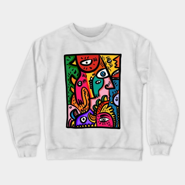 Colorful Graffiti  Dancing Creatures Crewneck Sweatshirt by signorino